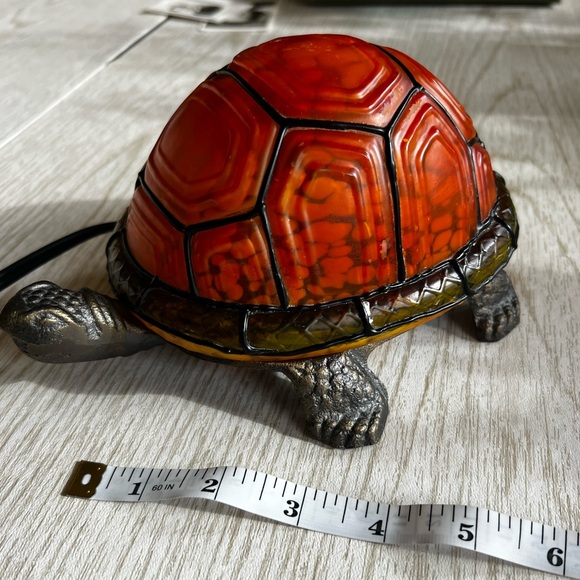 Tiffany Style Amber Glass Turtle Table Lamp - Metal Base Removable Shell - Picture 12 of 17